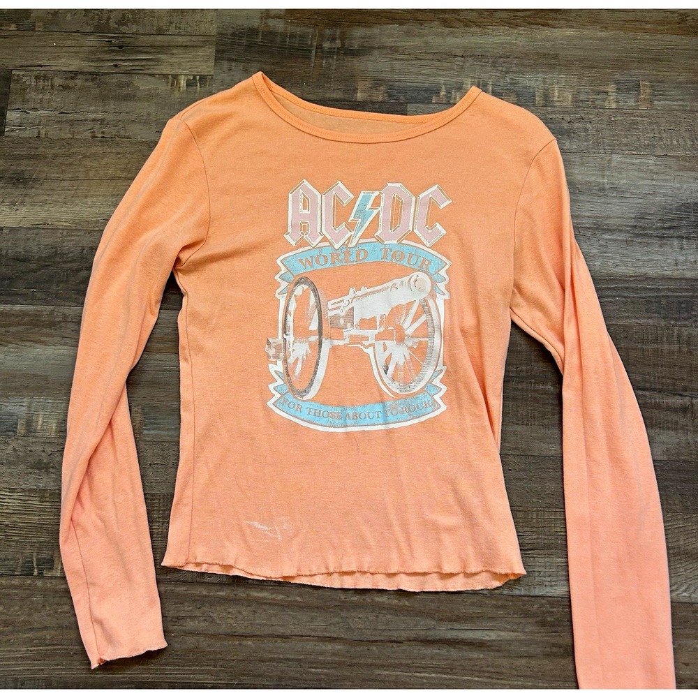 AC/DC World Tour Peach Graphic Print Knit Cotton Pullover Long Sleeve S